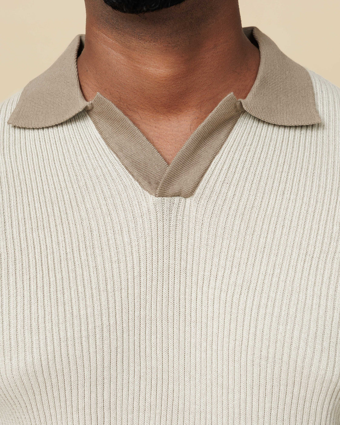 Contrast Knit Johnny Collar Polo  - LCY London