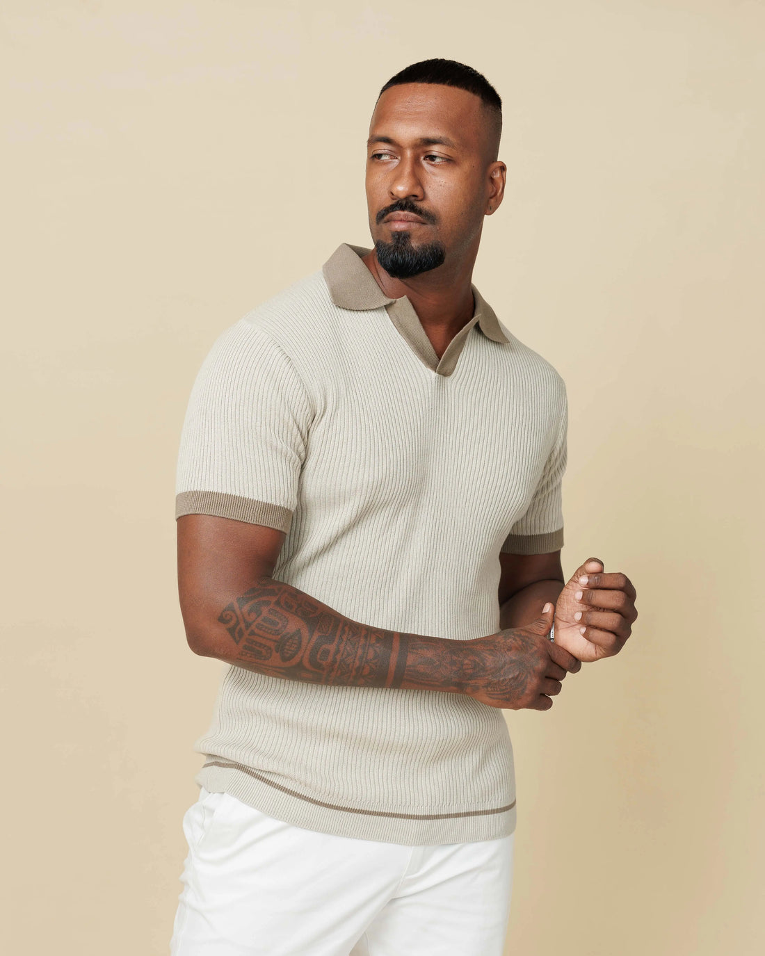 Contrast Knit Johnny Collar Polo Pista-XL-Polo-collar - LCY London