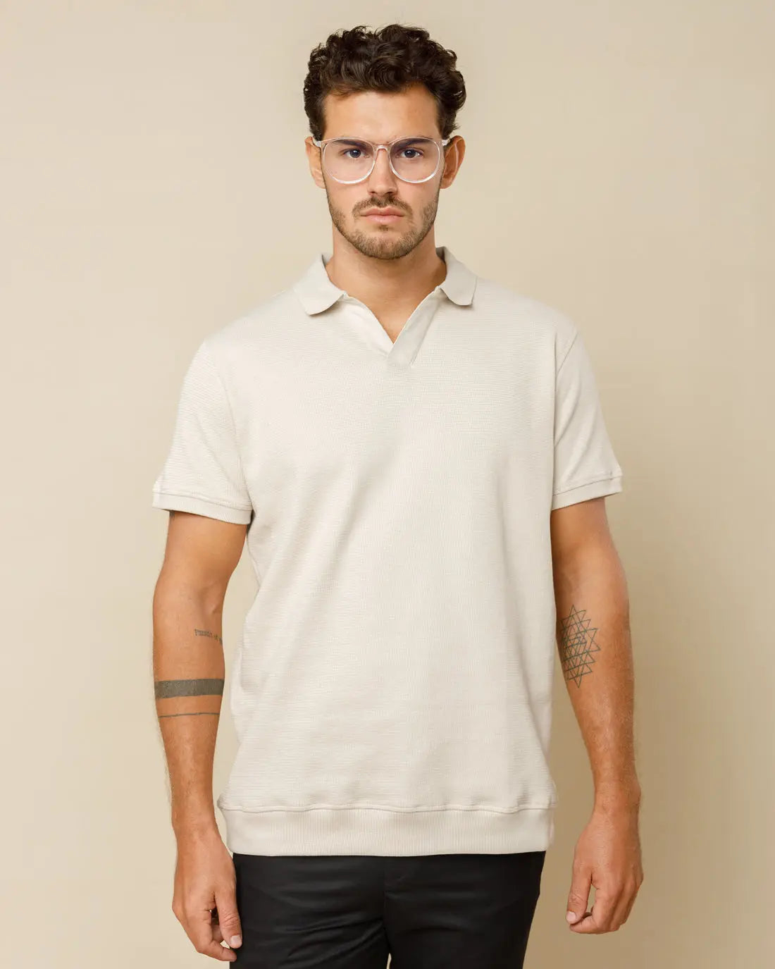 Johnny Collar Detailed Polo Beige-XL - LCY London