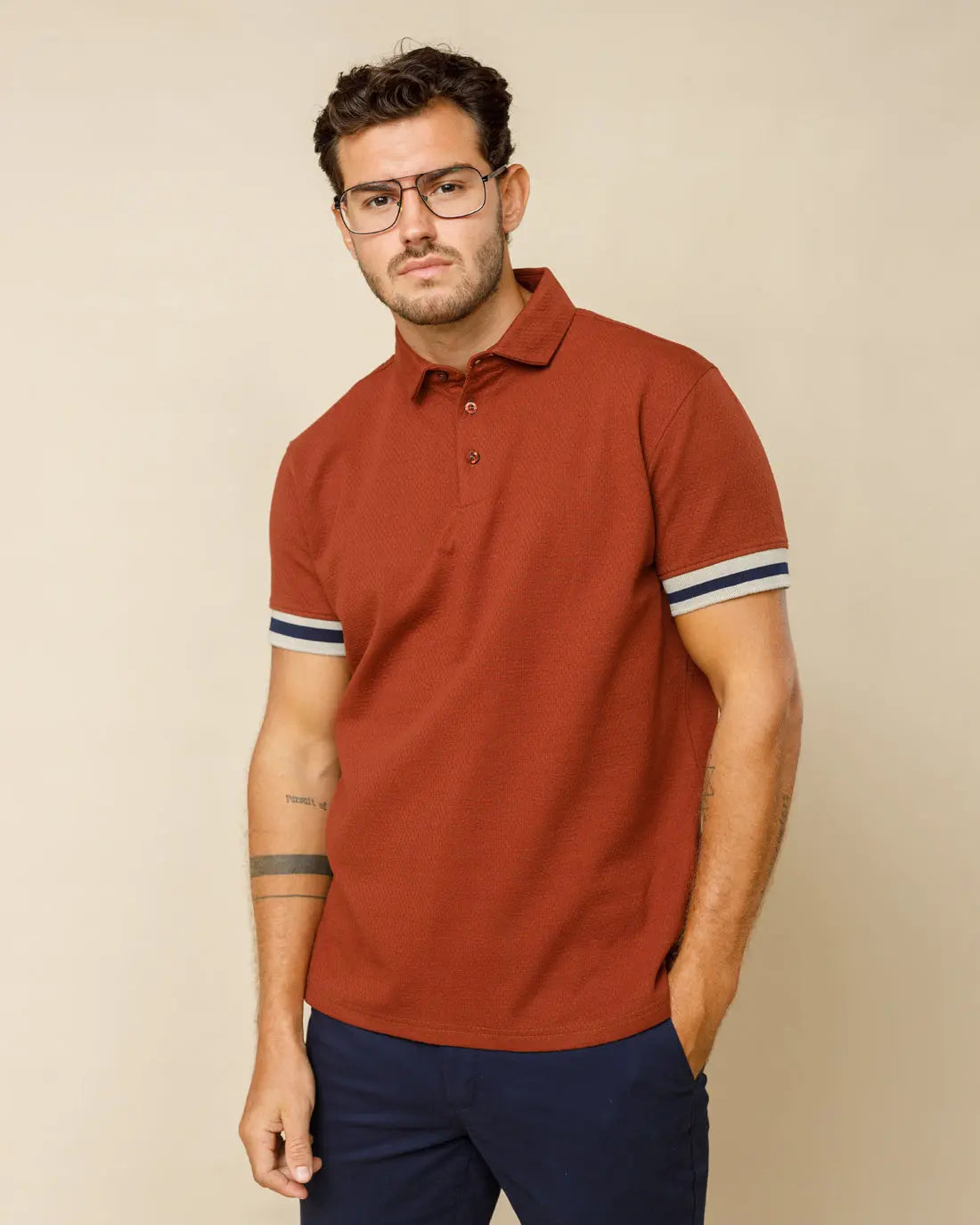 Premium Jacquard Polo Rust-Brown-XXL - LCY London