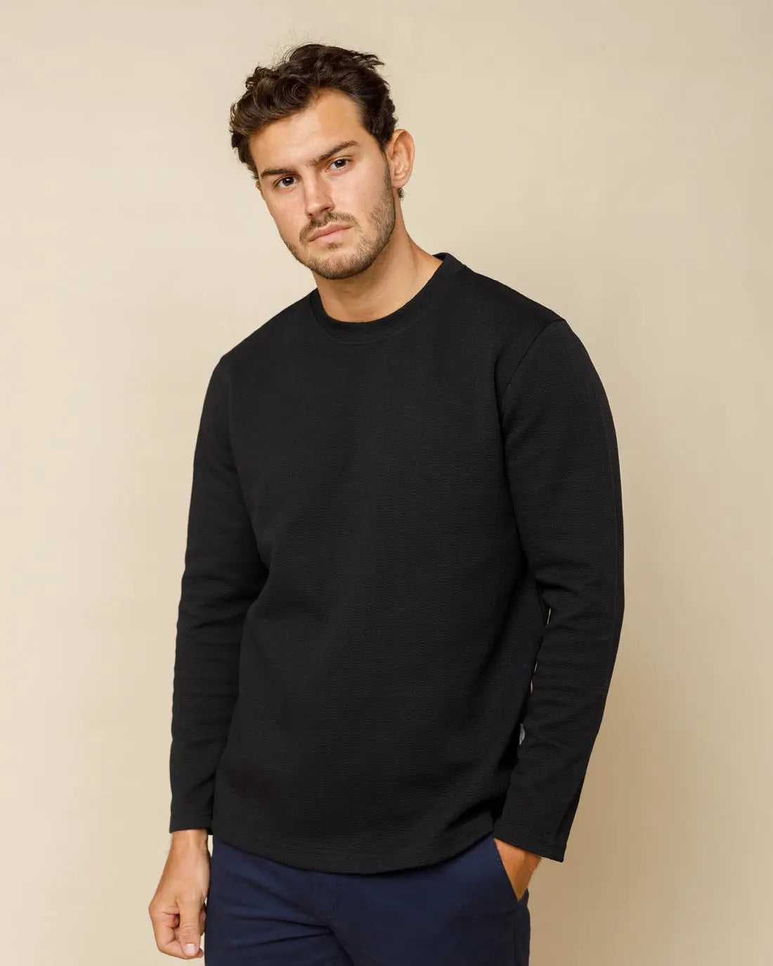Textured Crewneck Jumper Black-XXL - LCY London