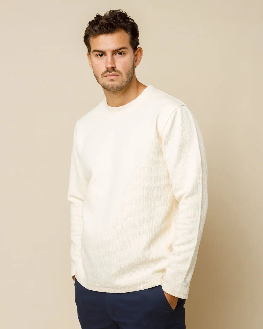 Textured Crewneck Jumper Cream-XXL - LCY London