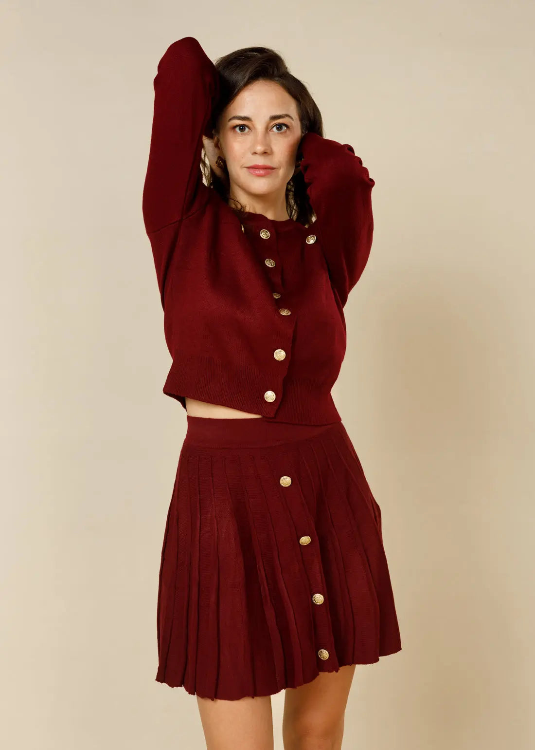 The Windsor Knit Blouse & Mini Skirt One-size-Maroon - LCY London