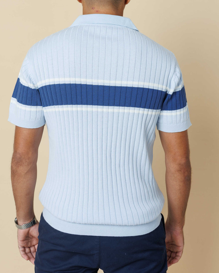 Vintage Striped Flat Knit Cotton Polo  - LCY London