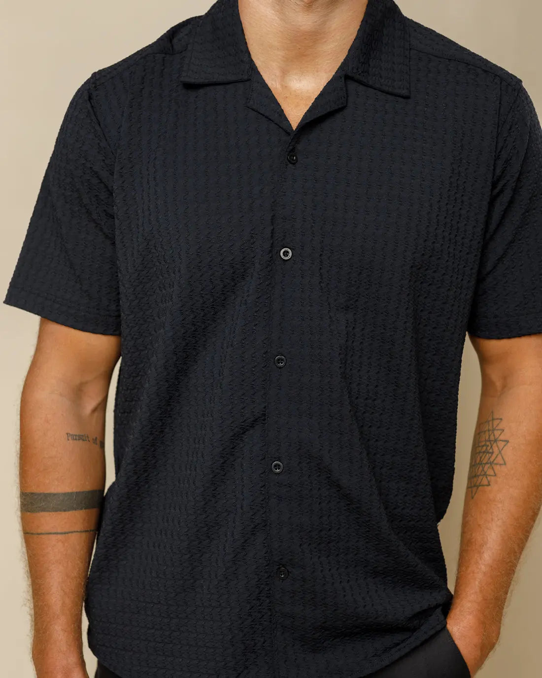 Designer Cuban Collar Shirt Black-S - LCY London