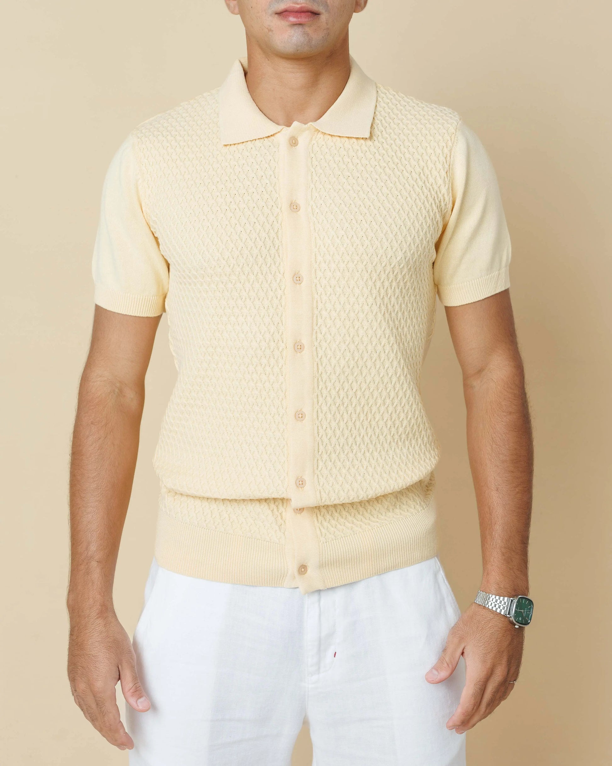 Diamond Weave Heritage Polo – Buttoned Edition  - LCY London