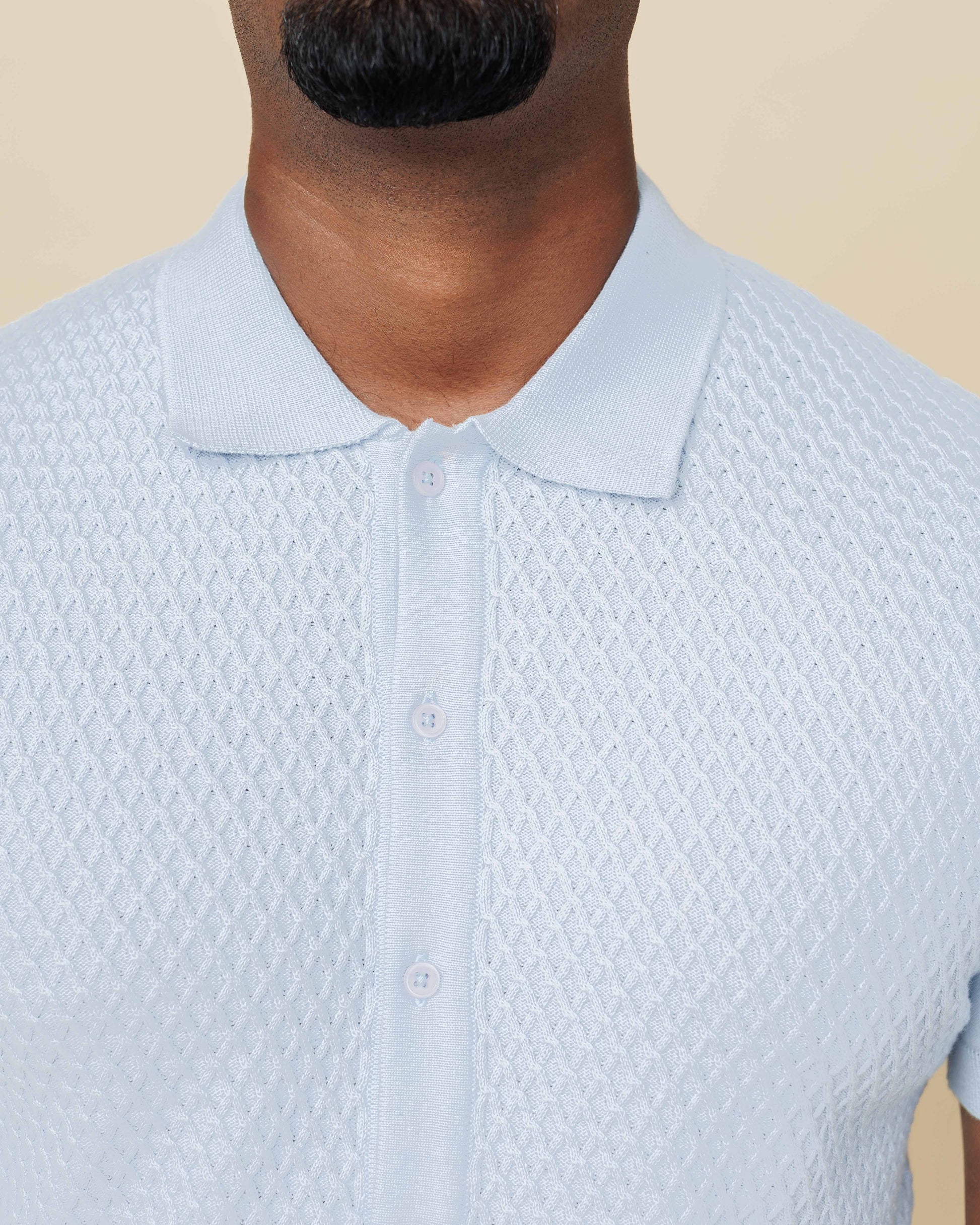 Diamond Weave Heritage Polo – Buttoned Edition Sky-Blue-XL - LCY London