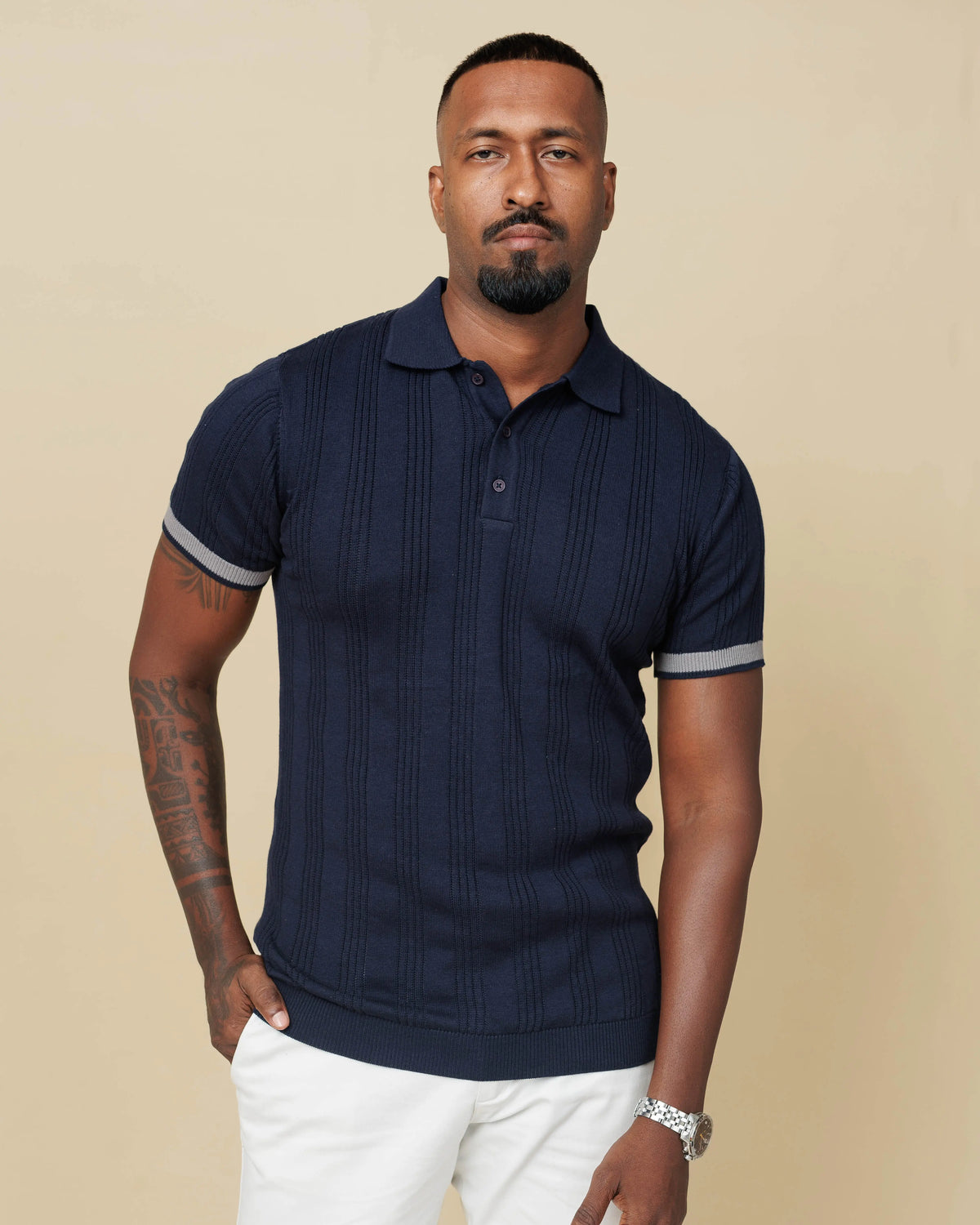 Drop Needle Flatknit Cotton Polo | Legacy London