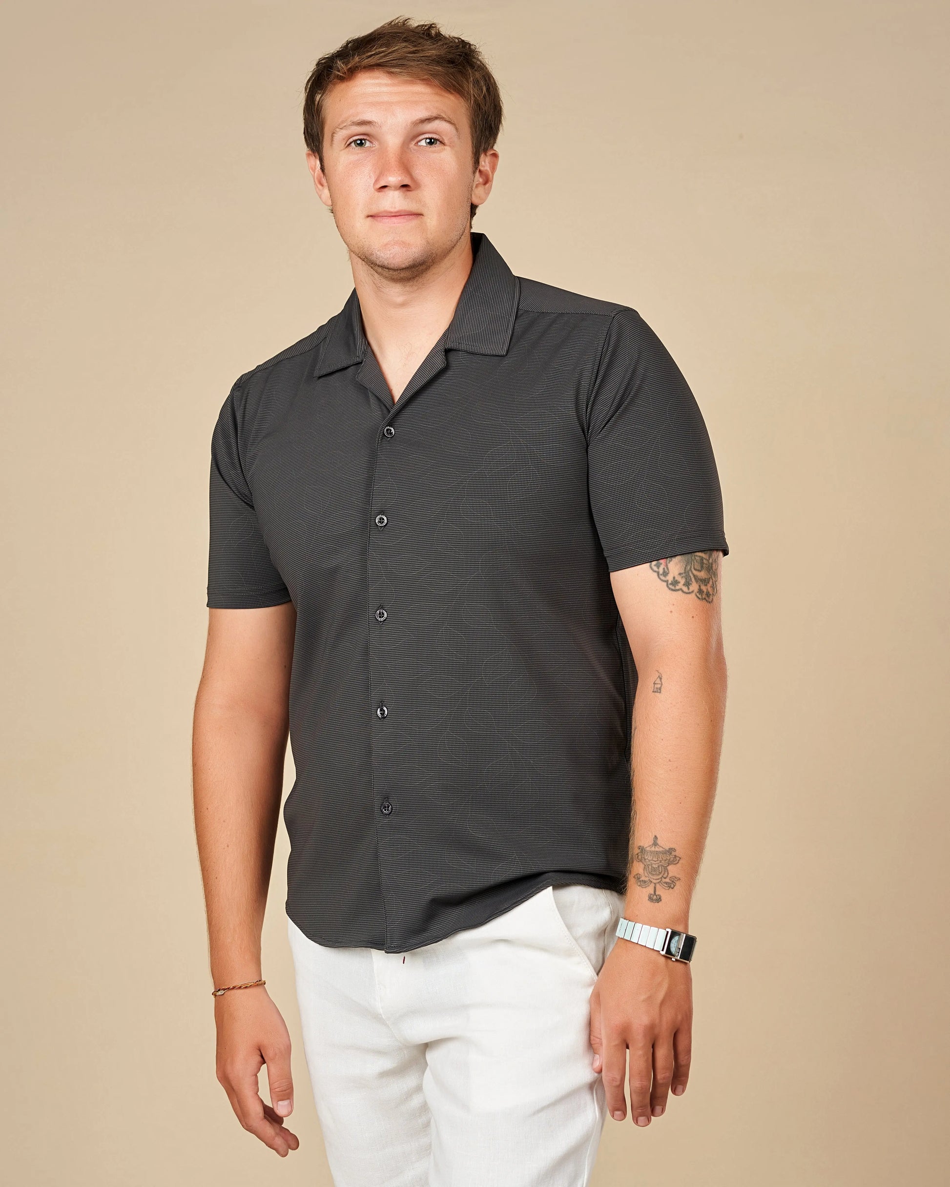 Legacy London Cuban Collar Performance Shirt Dark Gray / XL - LCY London