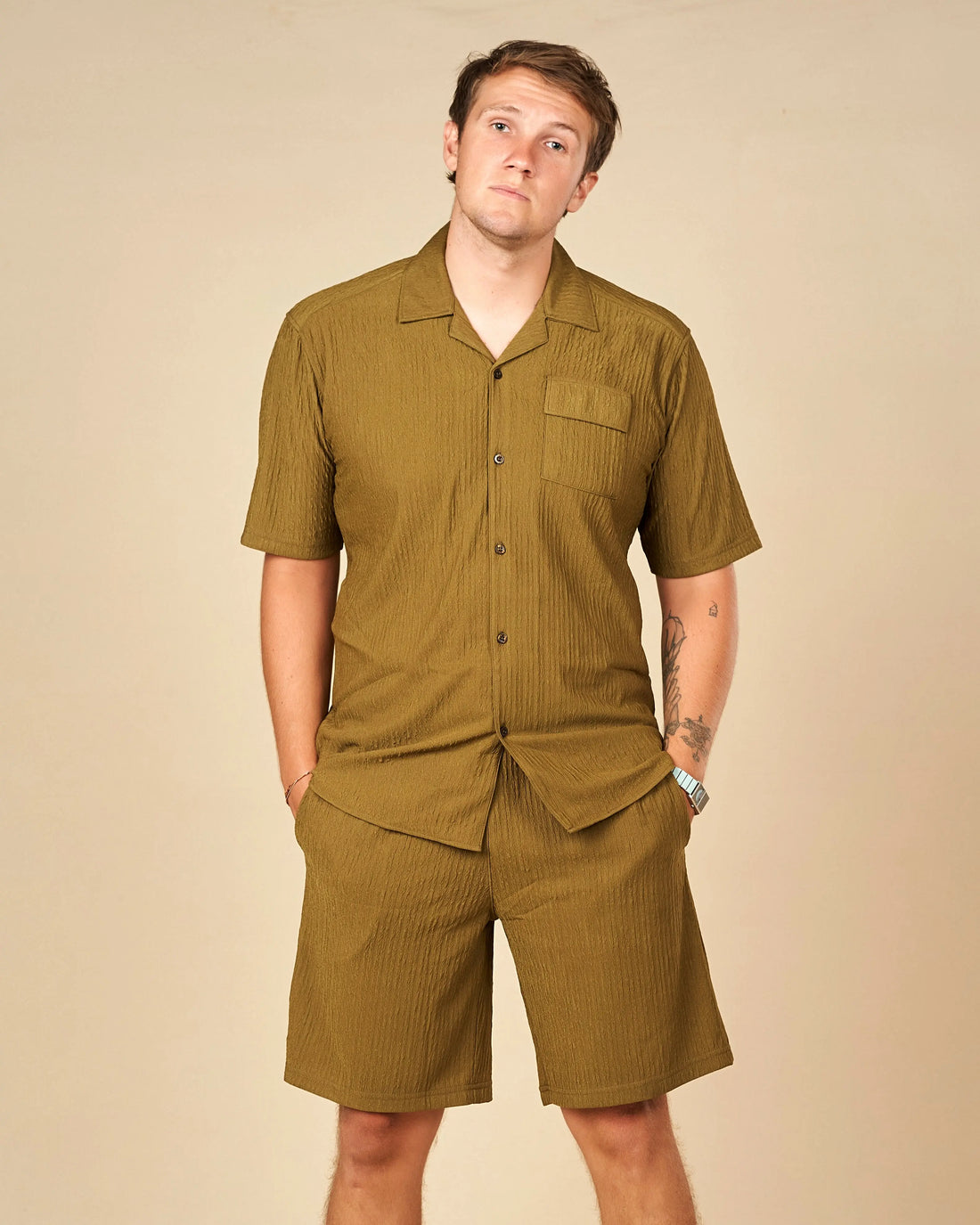Legacy London Cuban Shirt & Shorts Co-Ord Set Olive Green / XXL - LCY London