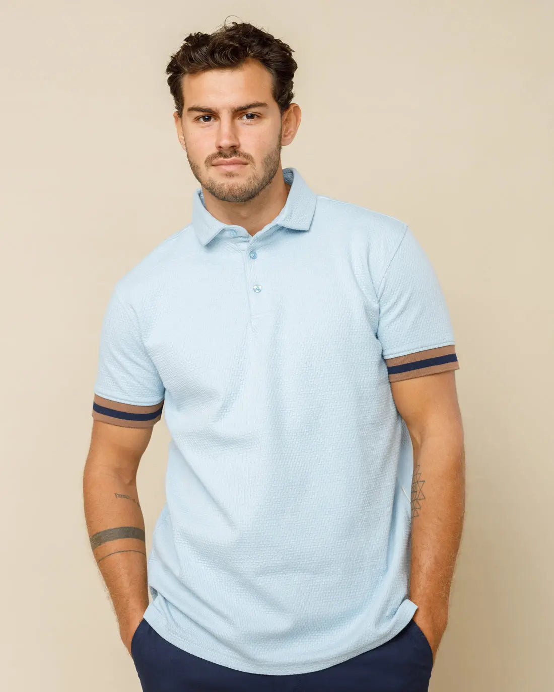 Premium Jacquard Polo Sky-Blue-XXL - LCY London