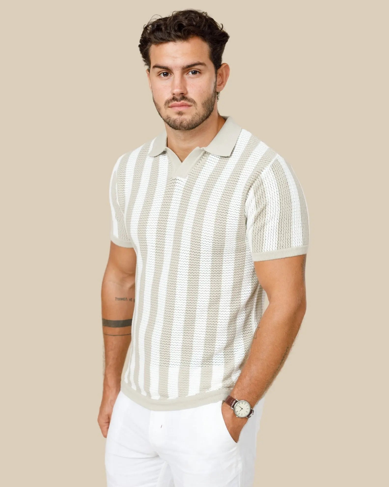 Pure Cotton Striped Knit Polo Shirt LCY LONDON