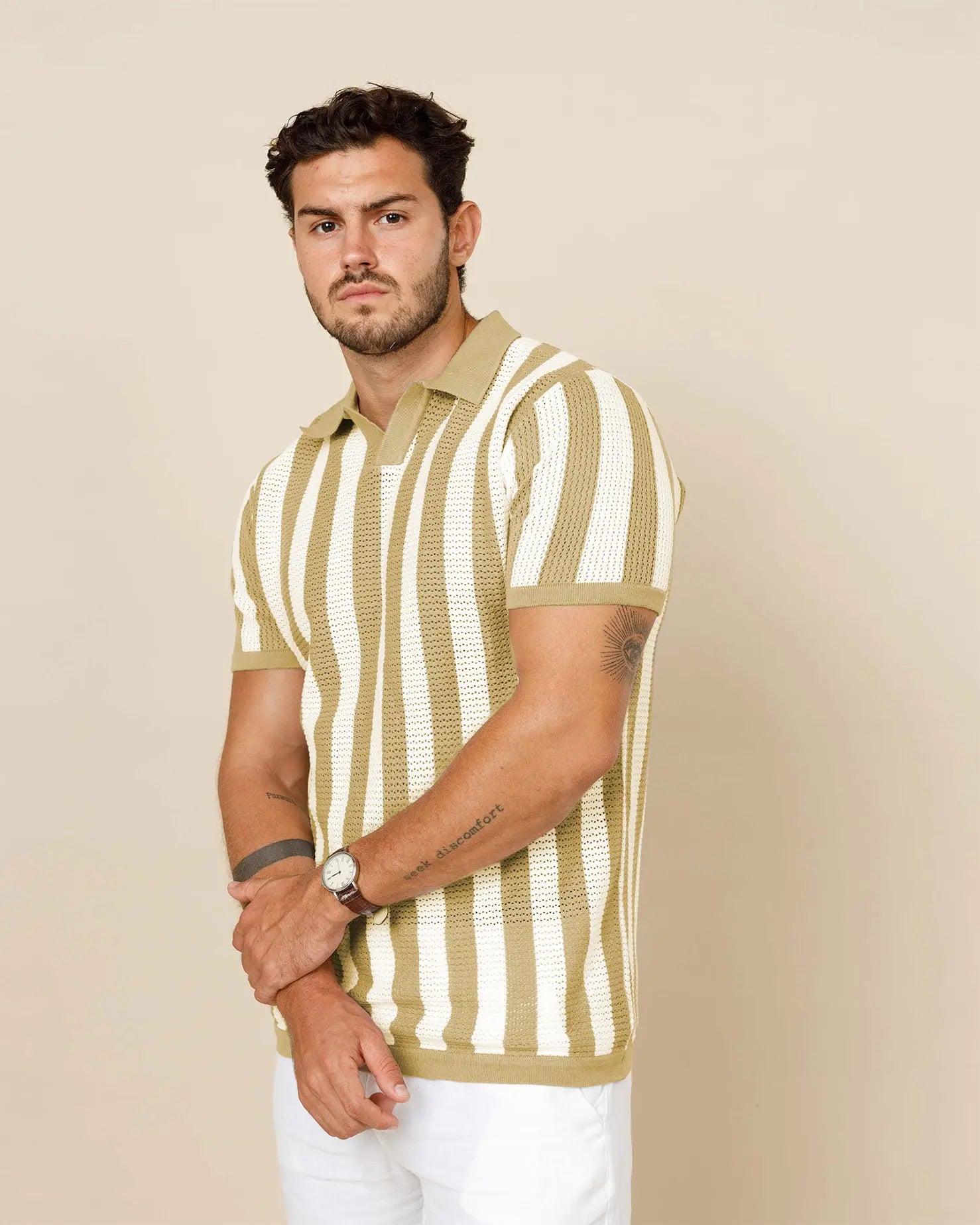 Pure Cotton Striped Knit Polo Shirt LCY LONDON