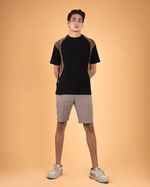 Shoulder Accent Textured Tee Black-XL - LCY London