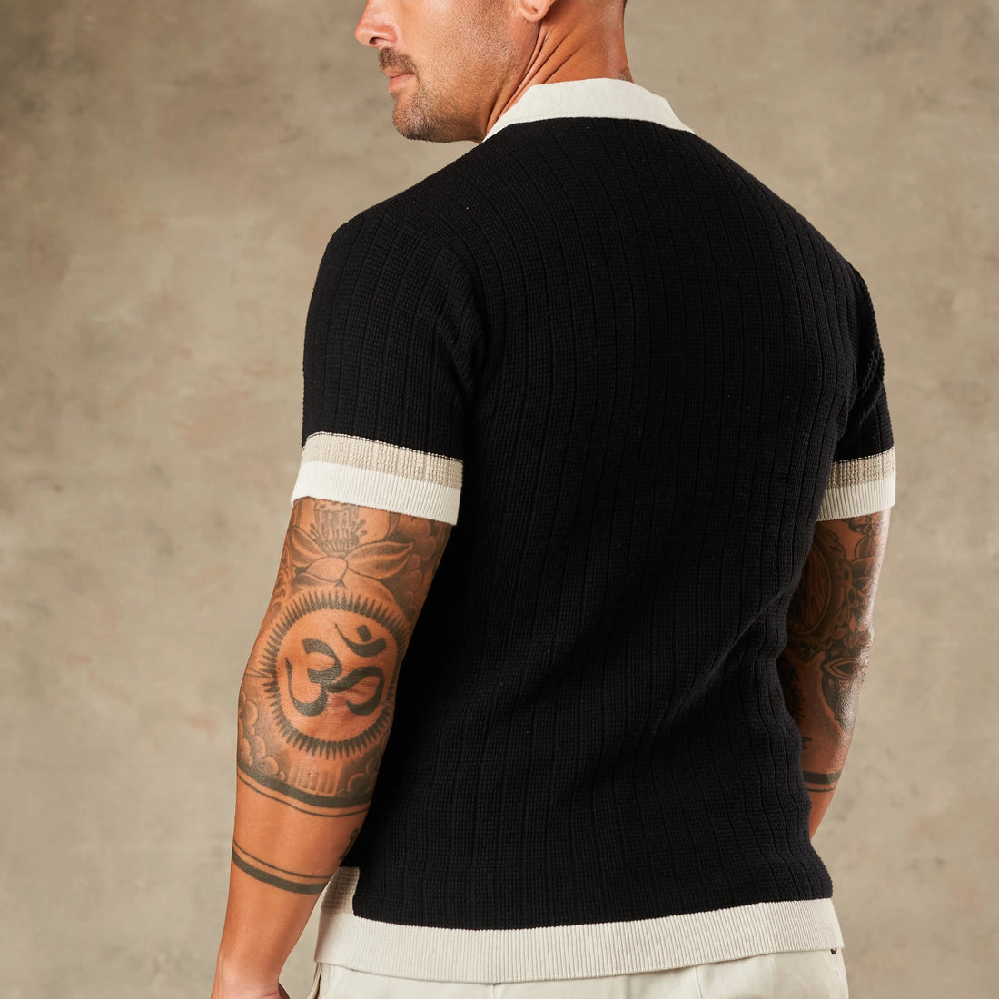 Vertical Colour Block Zipper Polo