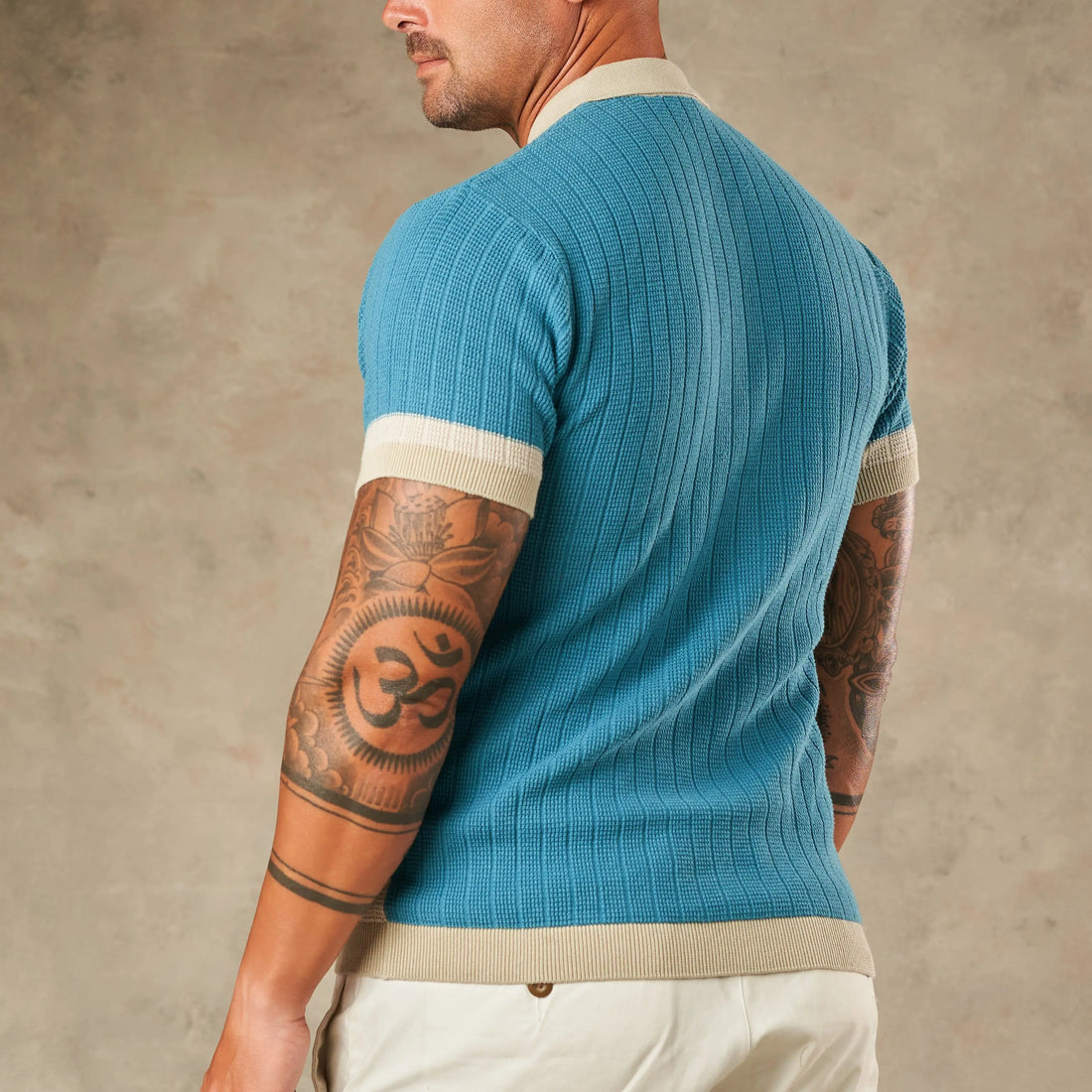 Vertical Colour Block Zipper Polo