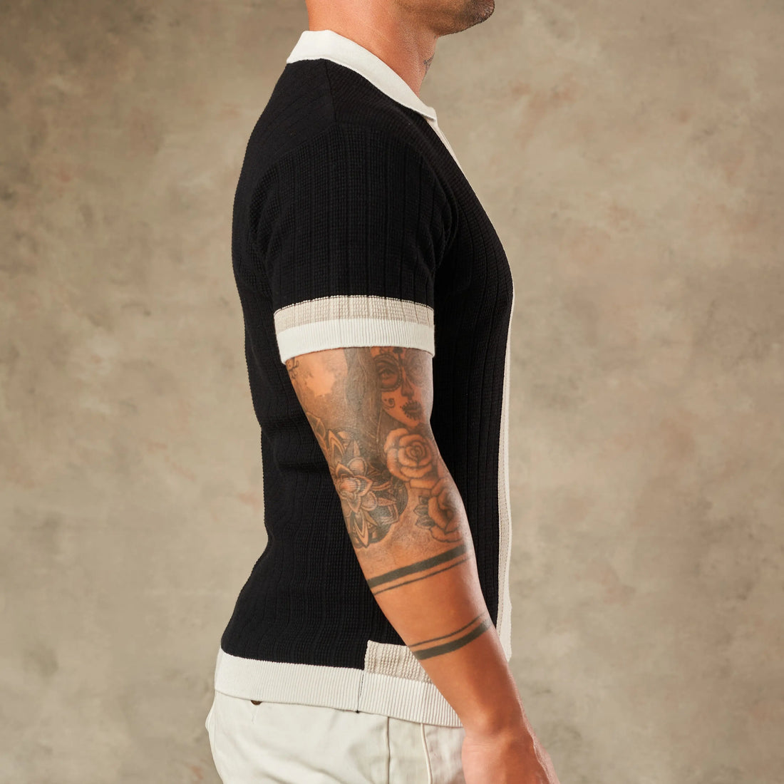 Vertical Colour Block Zipper Polo