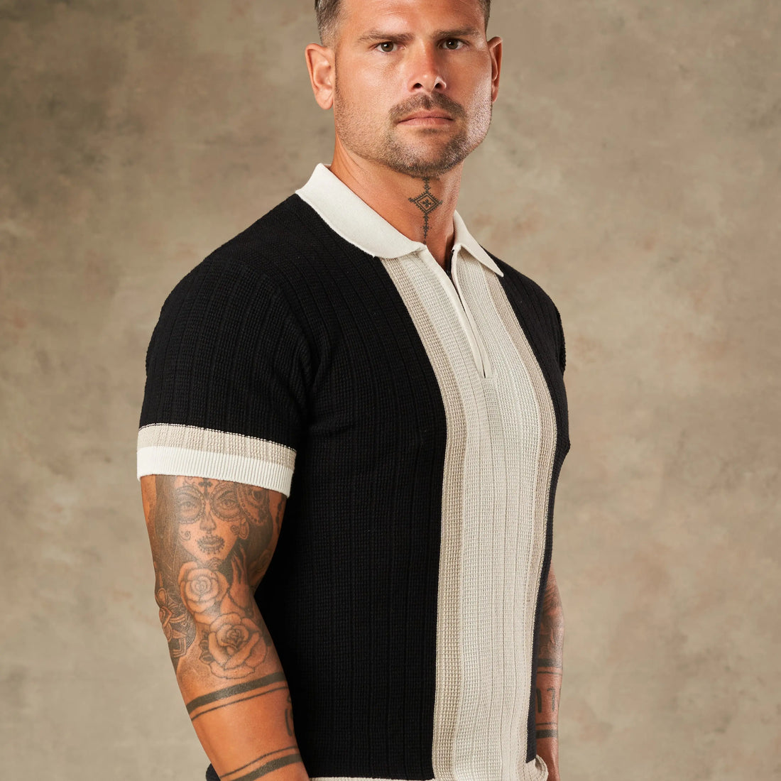 Vertical Colour Block Zipper Polo