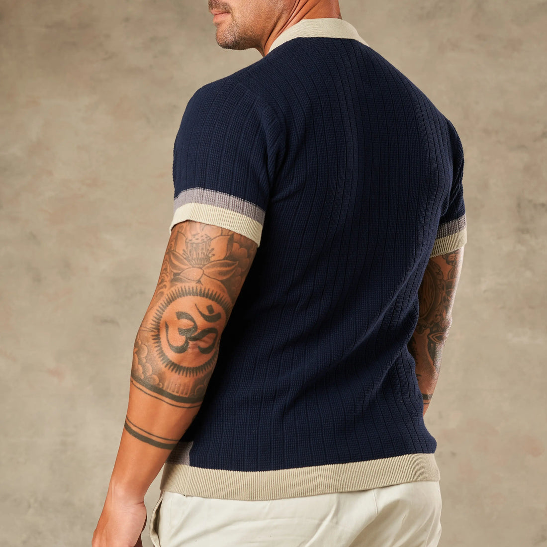 Vertical Colour Block Zipper Polo