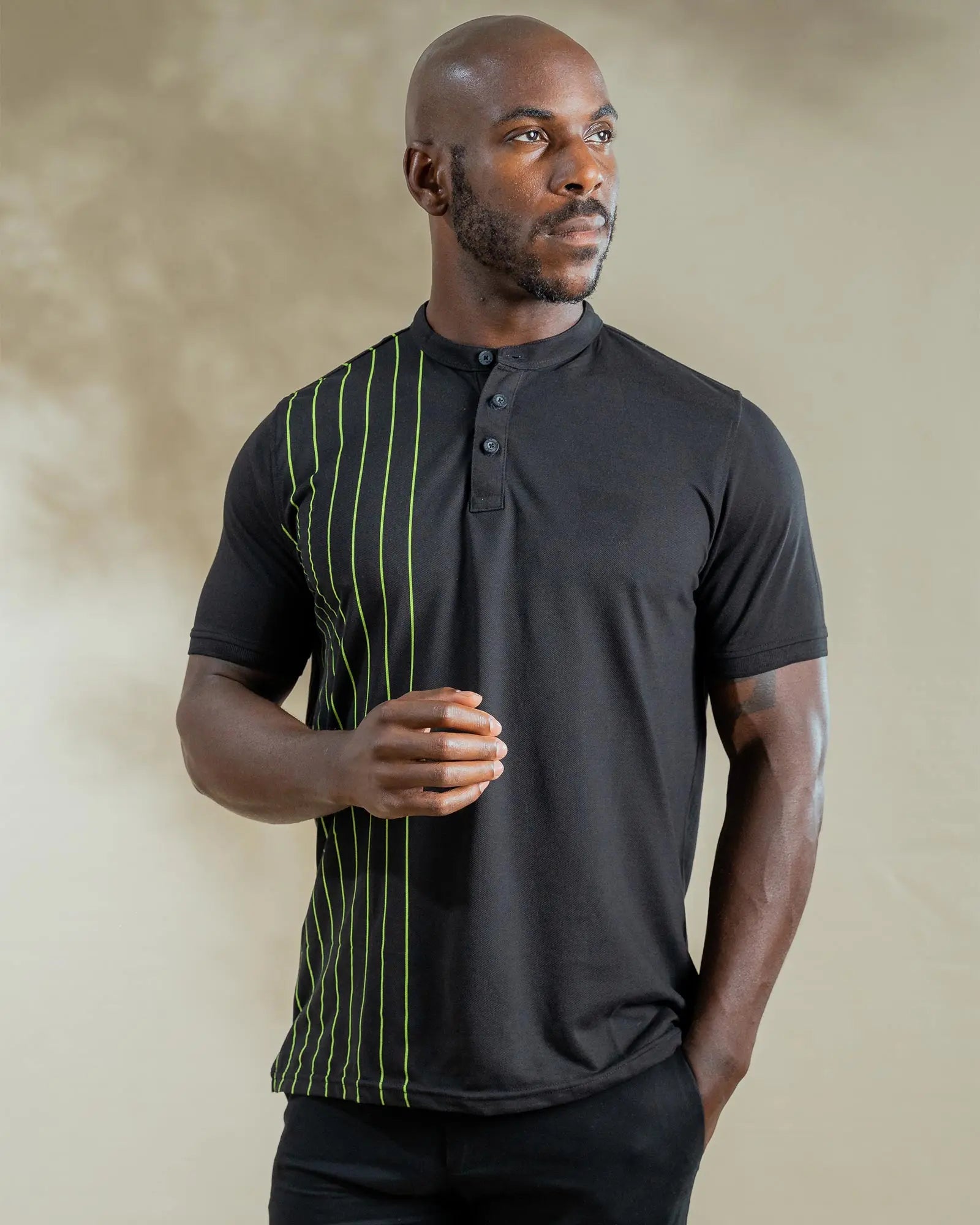 LCY London | Capsule Collection - Contrasting Vertical Striped Men's Mandarin Polo LCY London