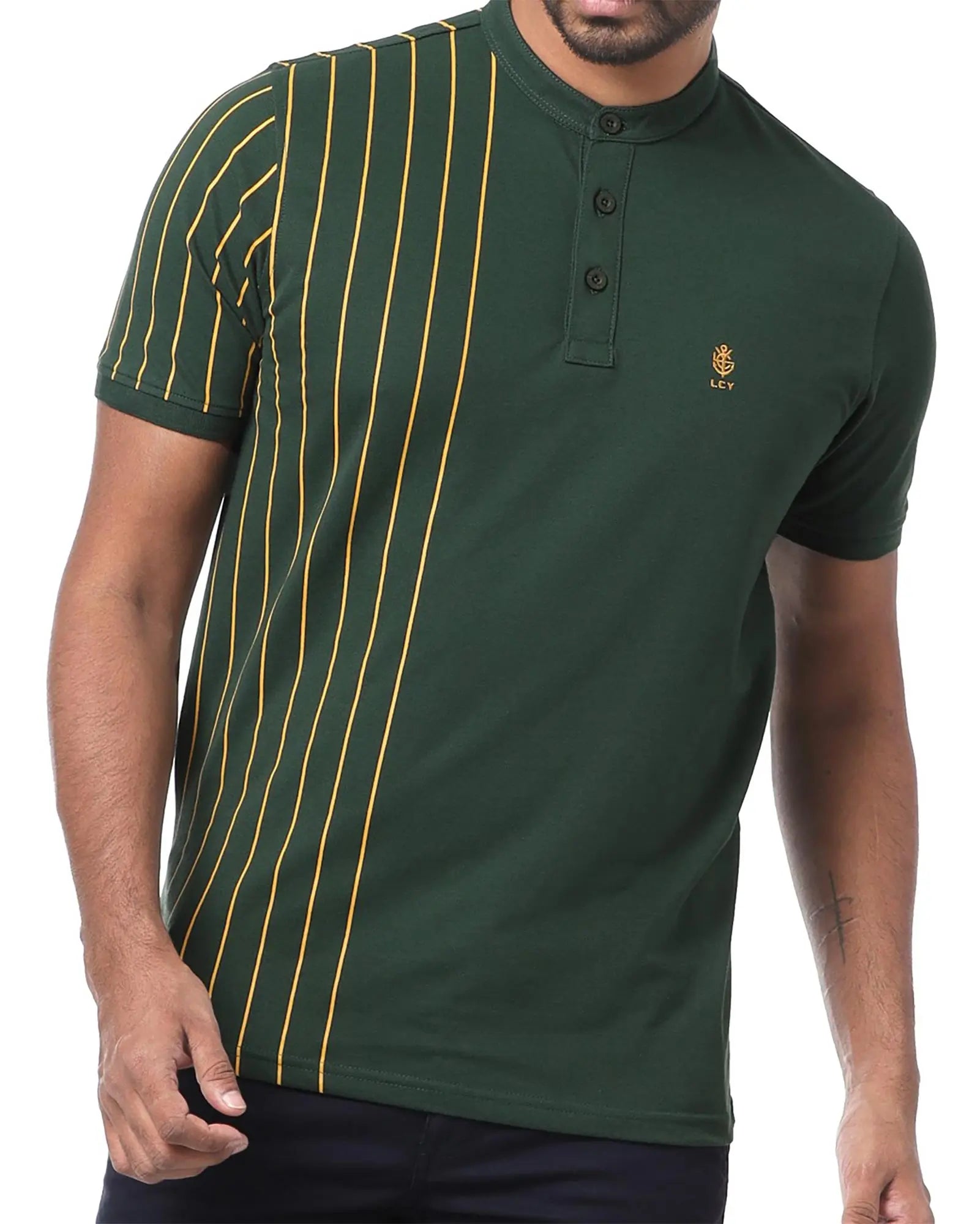 LCY London | Capsule Collection - Contrasting Vertical Striped Men&#39;s Mandarin Polo LCY London