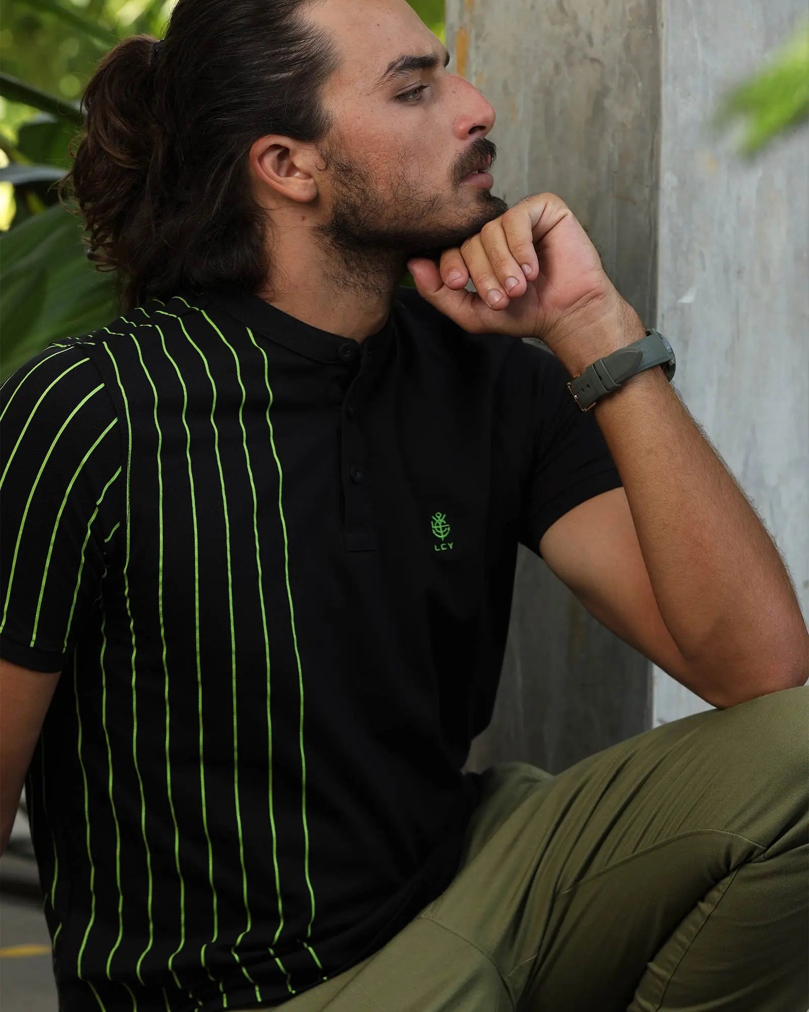 LCY London | Capsule Collection - Contrasting Vertical Striped Men's Mandarin Polo LCY London